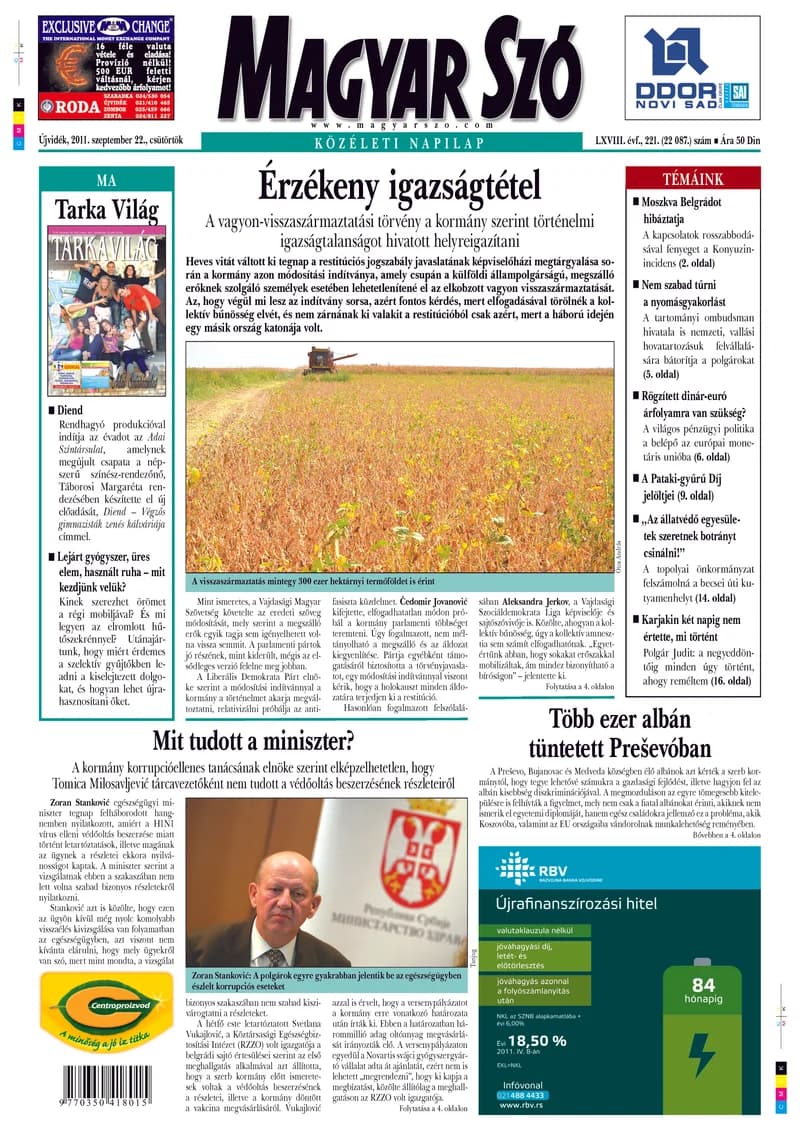 Magyar Szó, 68. évf. 2011. szeptember 22. 221. sz. 1–20. oldal