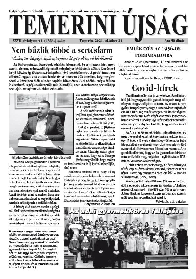 Temerini Újság, 27. évf. 2021. október 21. 41. sz.