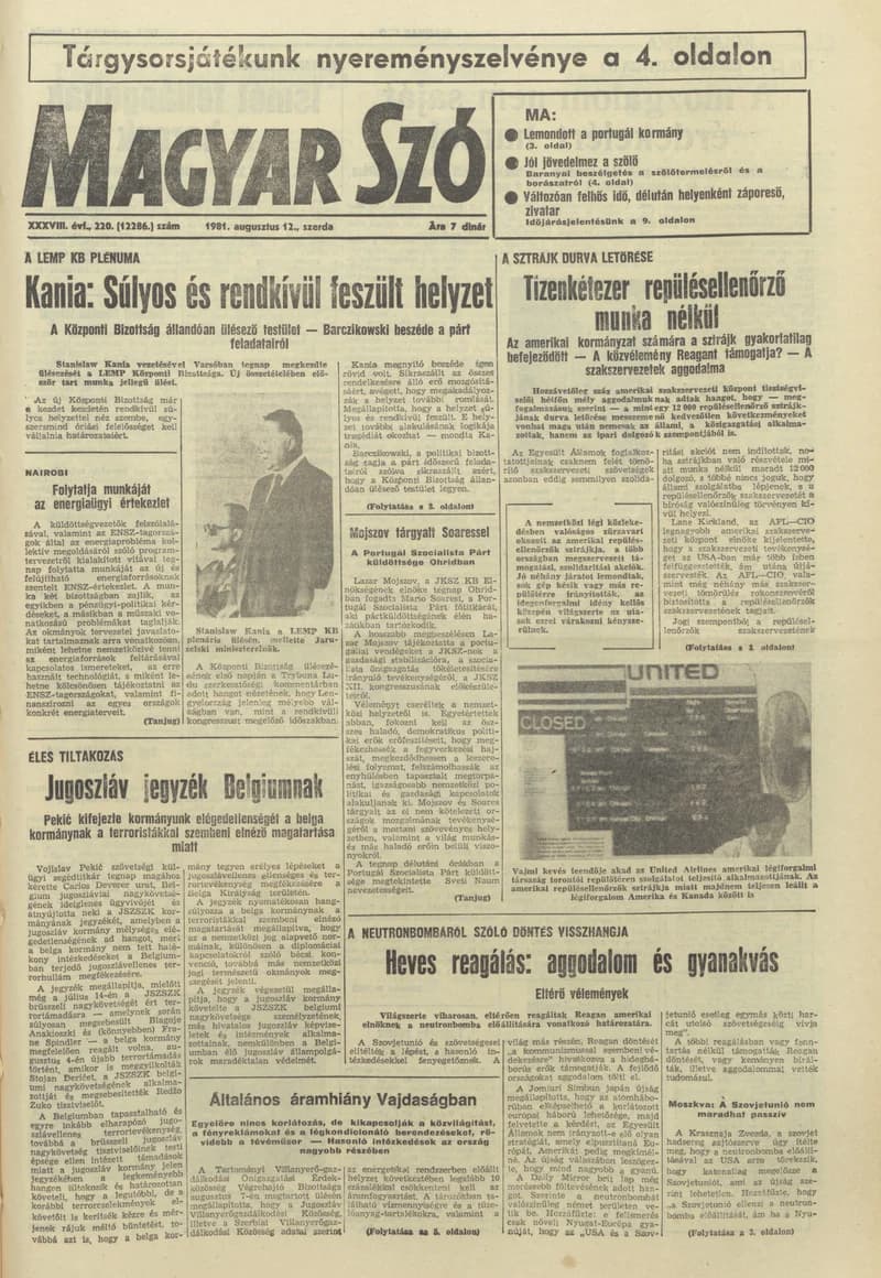 Magyar Szó, 38. évf. 1981. augusztus 12. 220. sz.