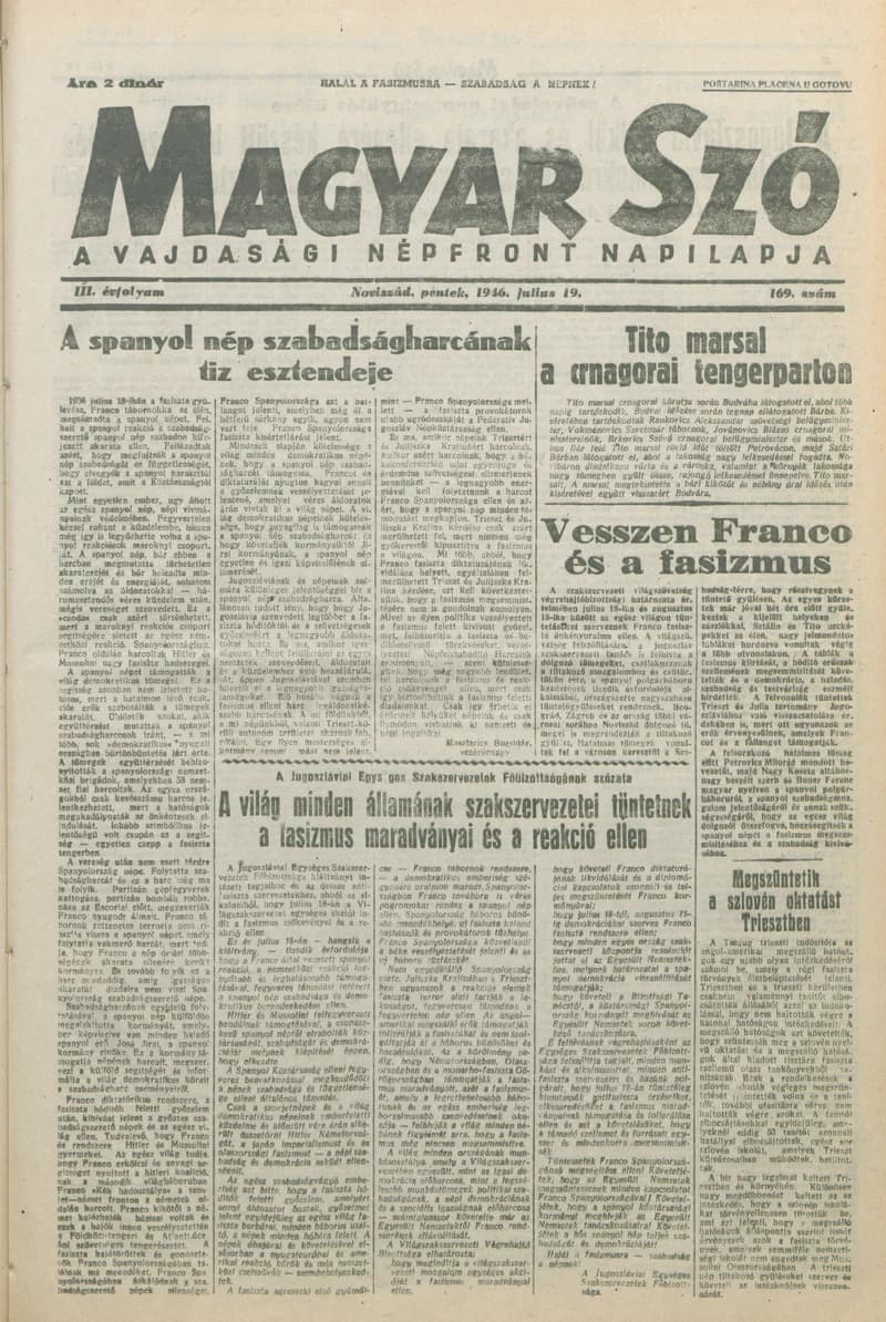 Magyar Szó, 3. évf. 1946. július 19. 169. sz. 1–8. oldal