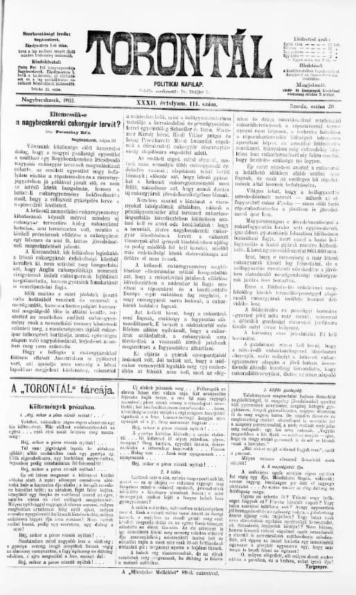 Torontál, 32. évf. 1903. május 20. 114. sz.