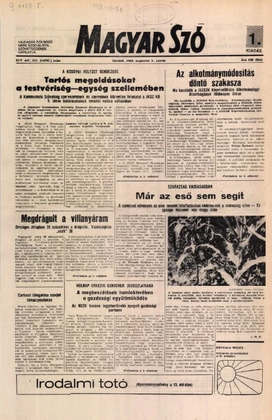 Magyar Szó, 45. évf. 1988. augusztus 3. 212. sz. 1–16. oldal