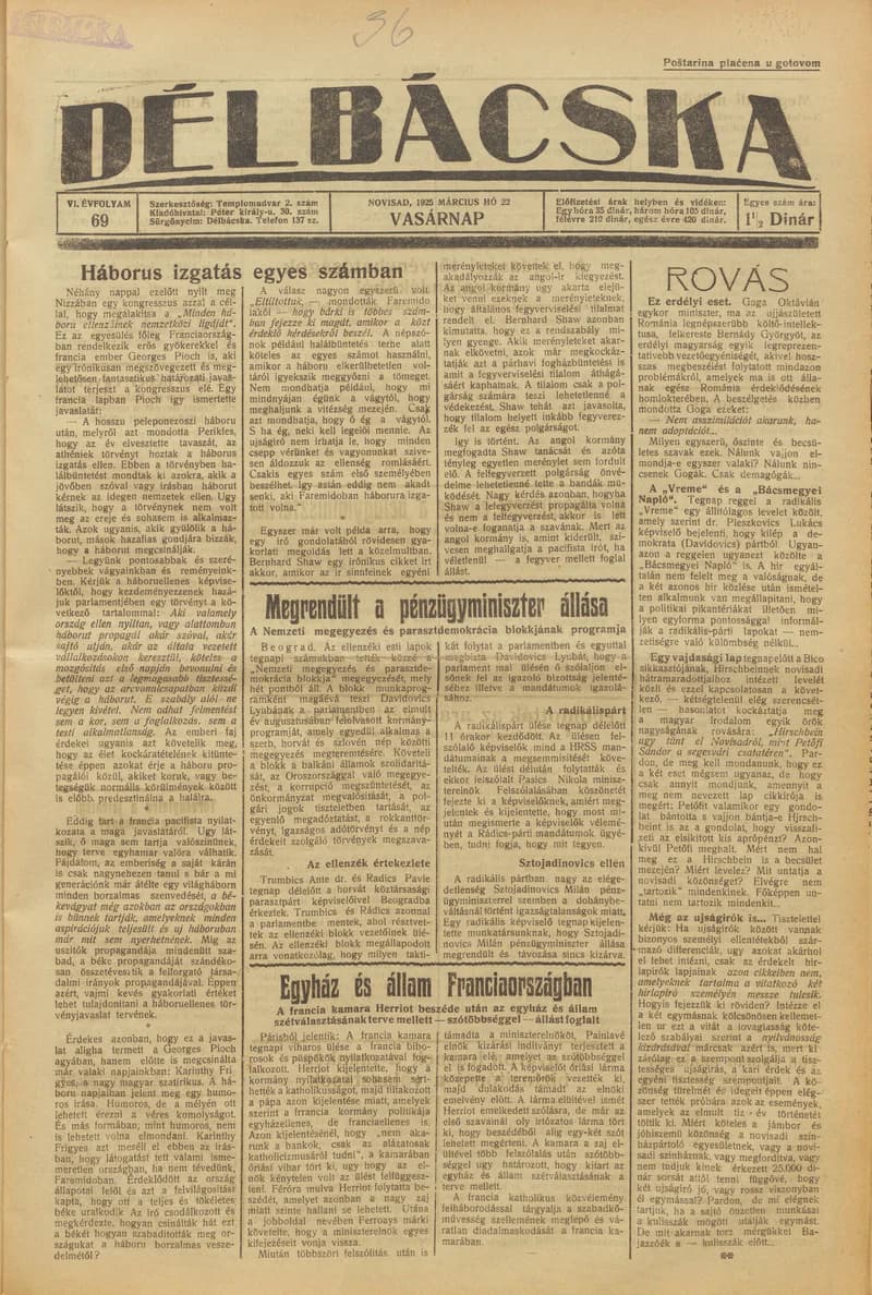 Délbácska, 6. évf. 1925. március 22. 69. sz.