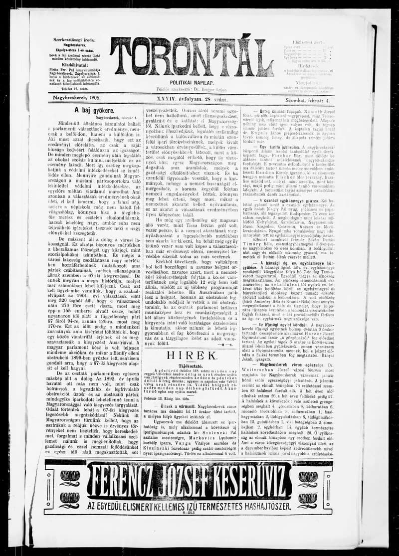 Torontál, 34. évf. 1905. február 4. 28. sz.