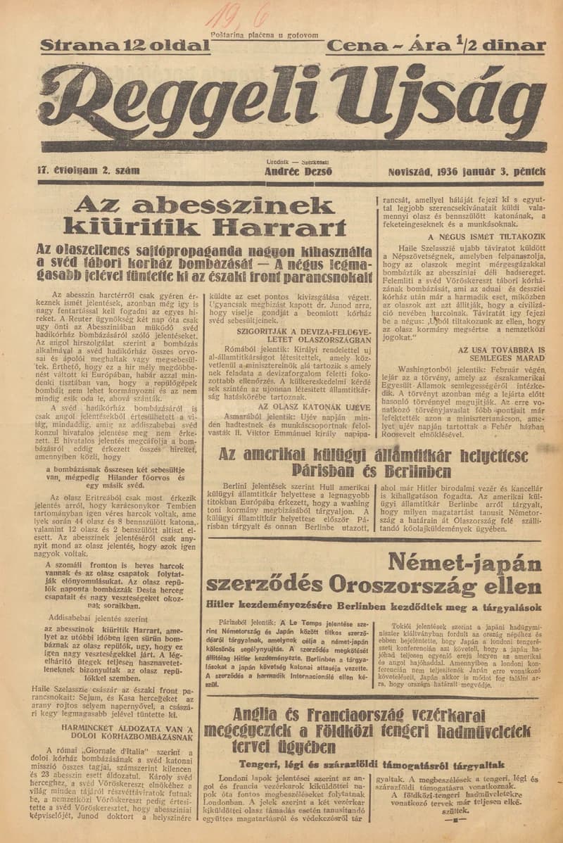 Reggeli Újság, 17. évf. 1936. január 3. 2. sz.