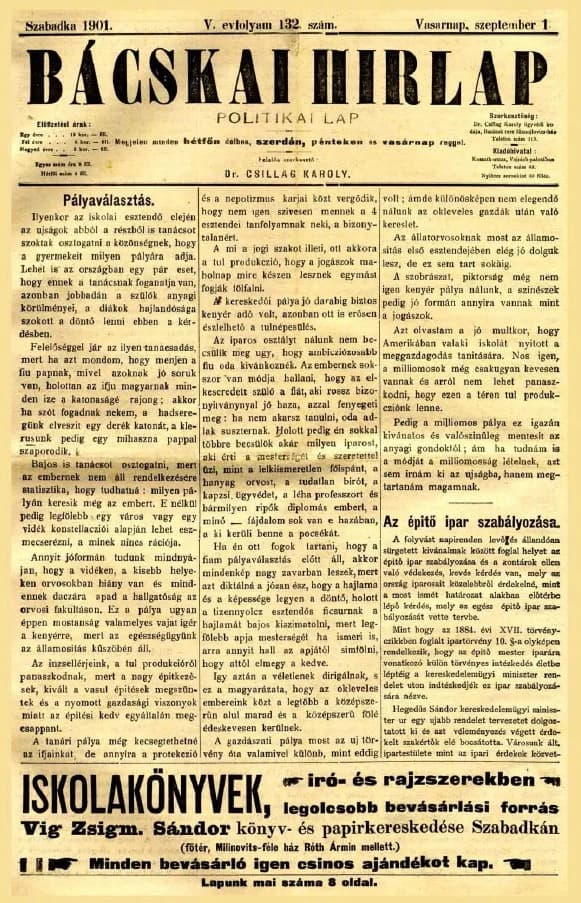 Bácskai Hirlap, 5. évf. 1901. augusztus 30. 132. sz.