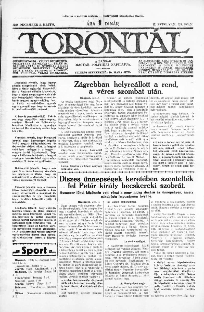 Torontál, 57. évf. 1928. december 3. 279. sz.