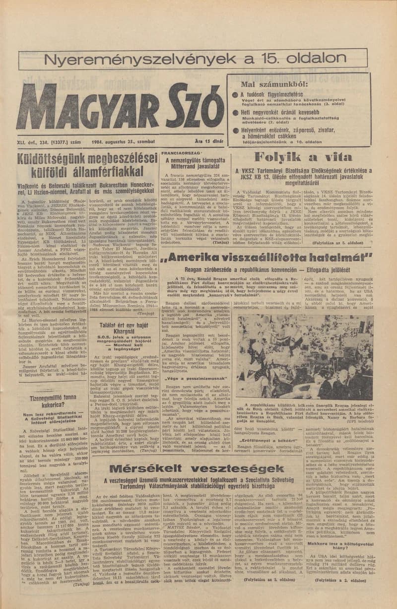 Magyar Szó, 41. évf. 1984. augusztus 25. 234. sz. 1–20. oldal