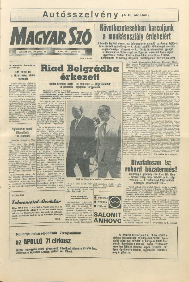 Magyar Szó, 28. évf. 1971. július 13. 190. sz. 1–16. oldal