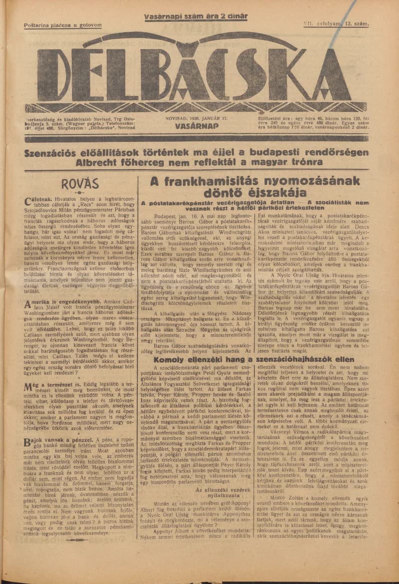 Délbácska, 7. évf. 1926. január 17. 13. sz.