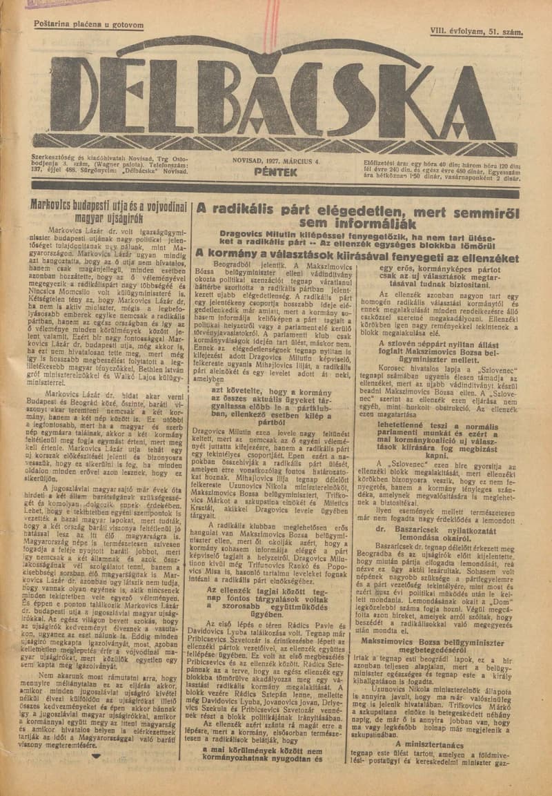 Délbácska, 8. évf. 1927. március 4. 51. sz.