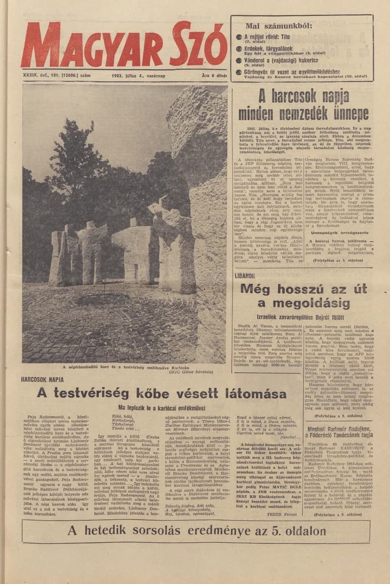Magyar Szó, 39. évf. 1982. július 4. 181. sz. 1–32. oldal
