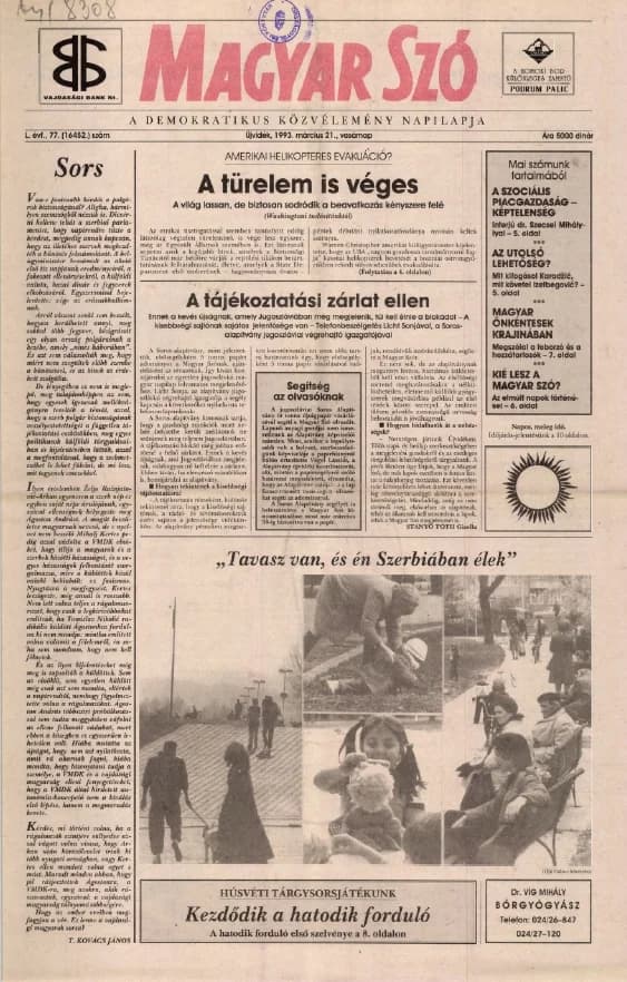 Magyar Szó, 50. évf. 1993. március 21. 77. sz. 1–24. oldal