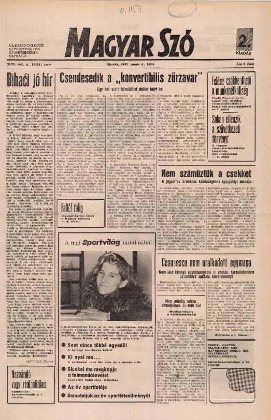 Magyar Szó, 47. évf. 1990. január 8. 6. sz. 1–20. oldal