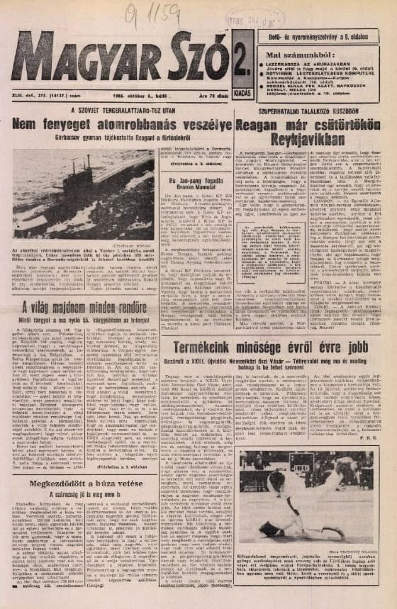 Magyar Szó, 43. évf. 1986. október 6. 275. sz. 1–20. oldal