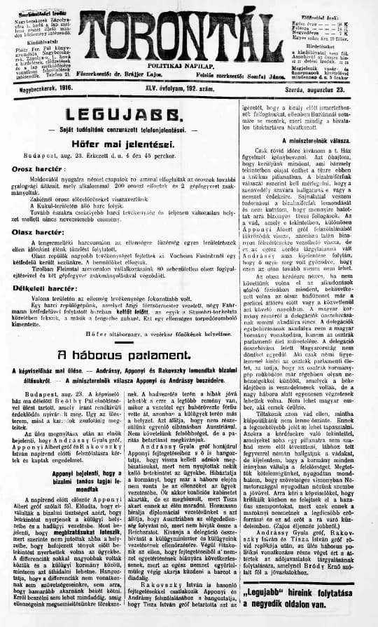 Torontál, 45. évf. 1916. augusztus 23. 192. sz.