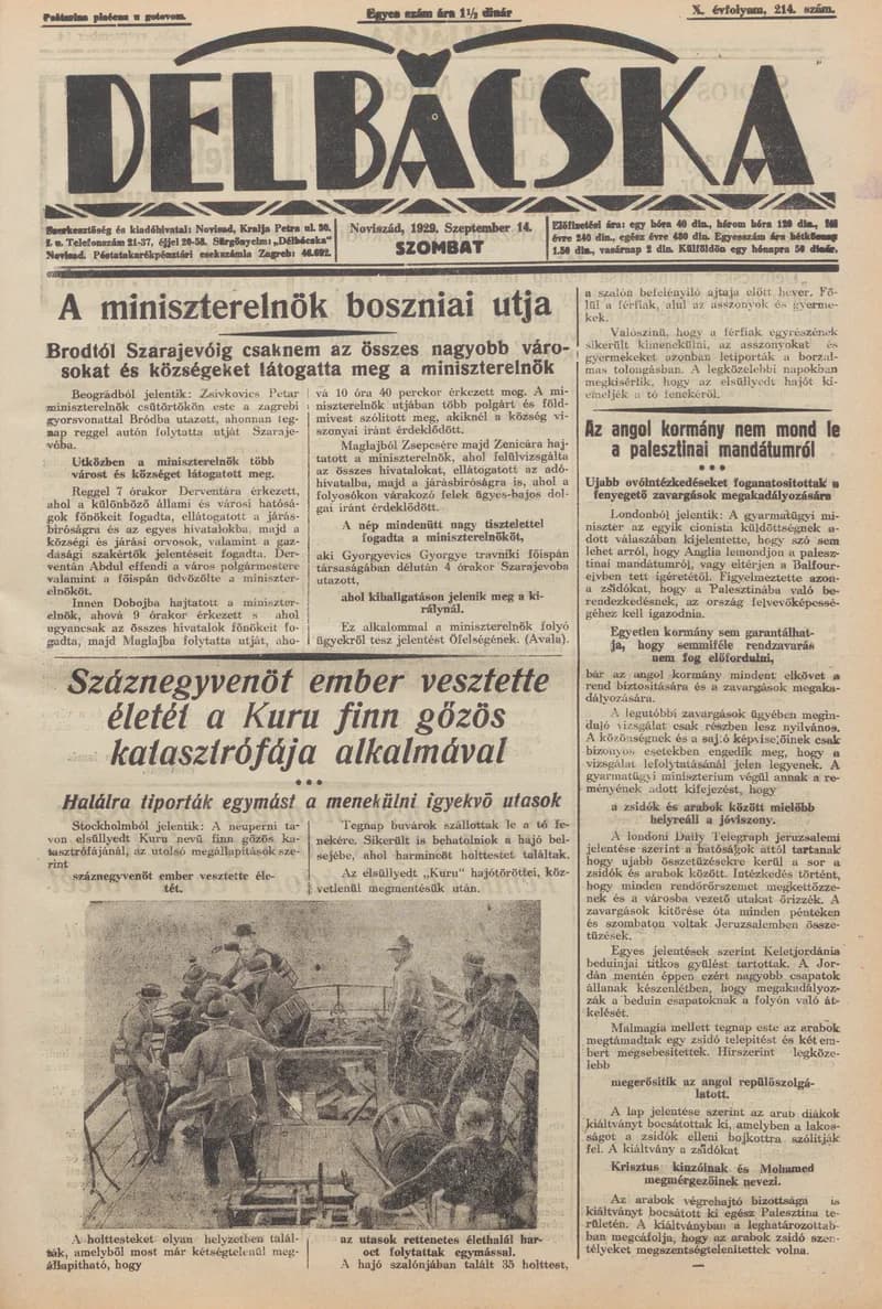 Délbácska, 10. évf. 1929. szeptember 14. 214. sz.