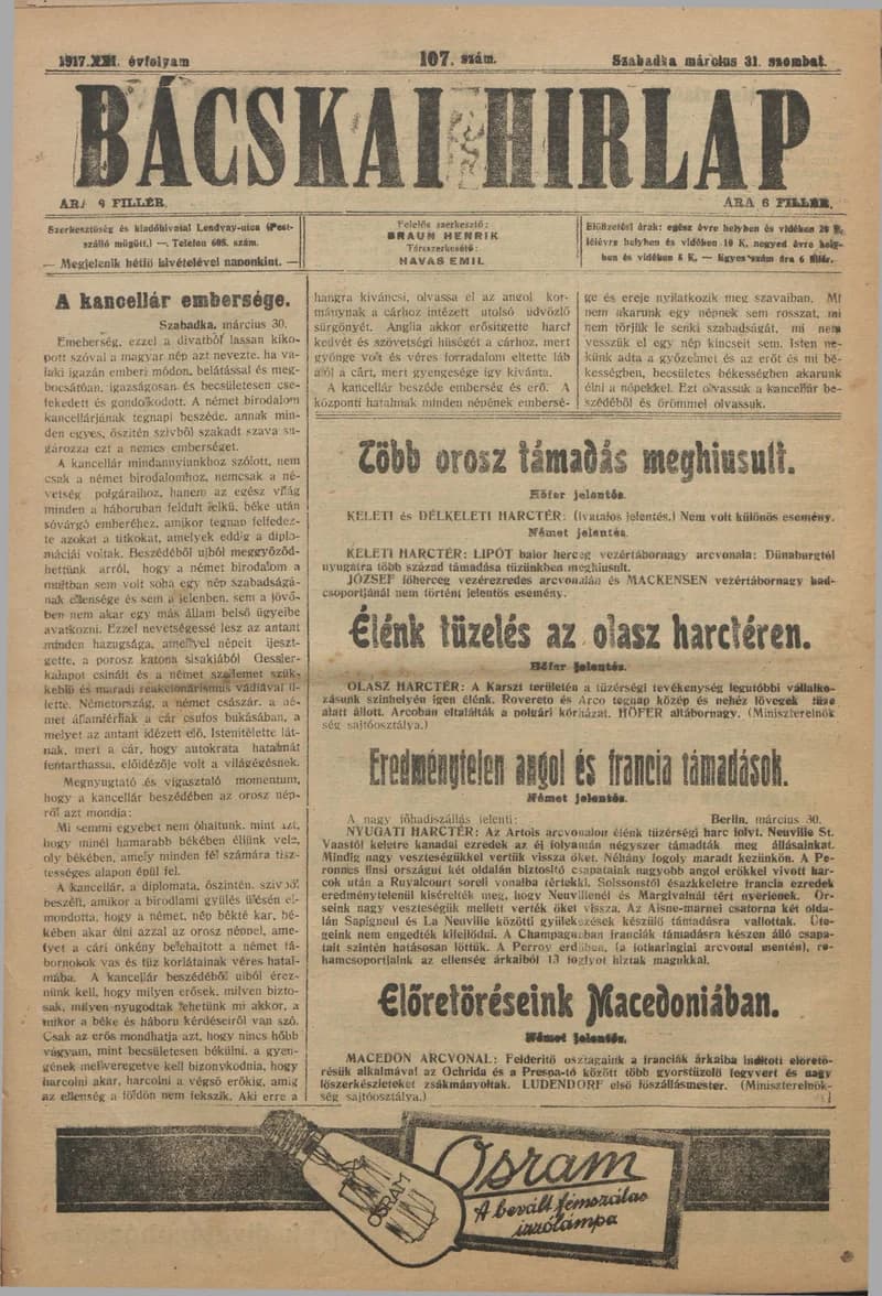 Bácskai Hirlap, 21. évf. 1917. március 31. 107. sz.