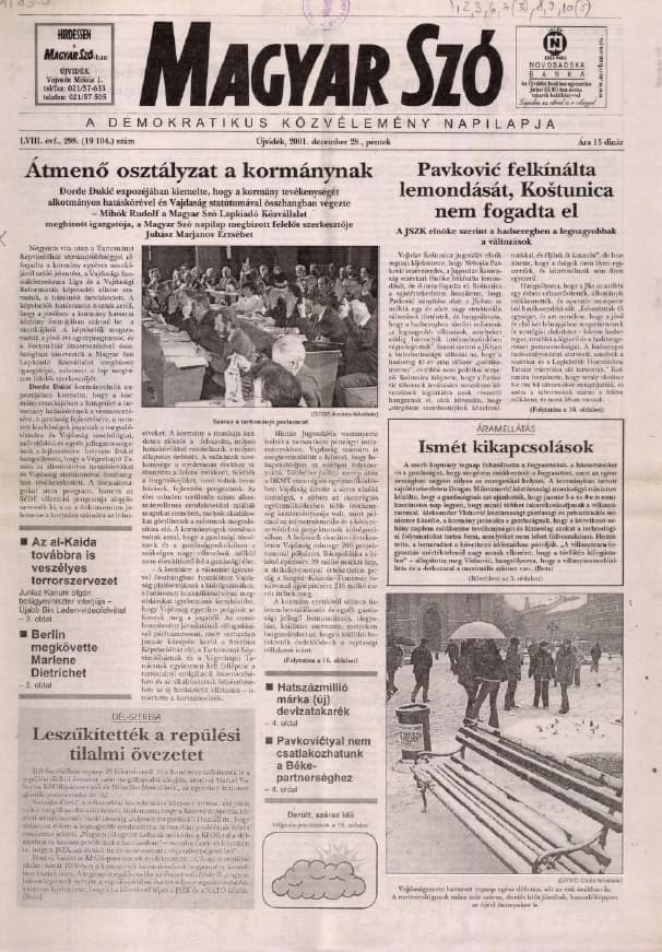 Magyar Szó, 58. évf. 2001. december 28. 298. sz. 1–16. oldal