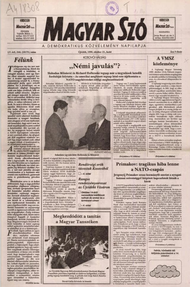 Magyar Szó, 55. évf. 1998. október 13. 244. sz. 1–16. oldal