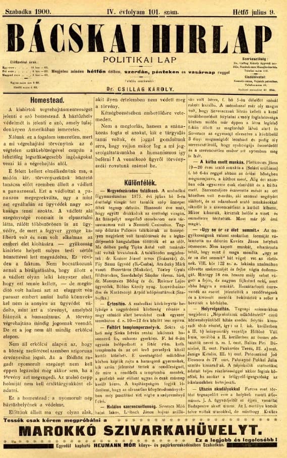 Bácskai Hirlap, 4. évf. 1900. július 9. 101. sz.