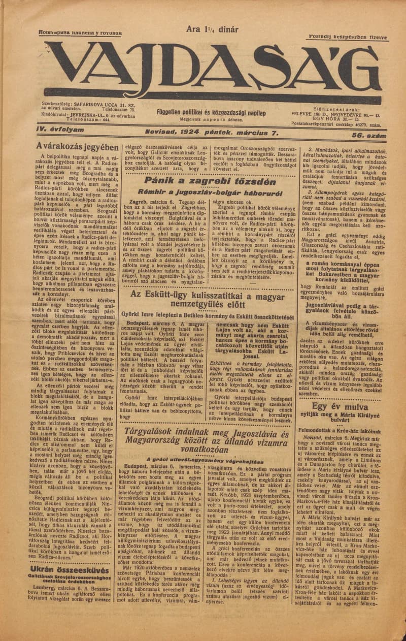 Vajdaság, 4. évf. 1924. március 7. 56. sz.