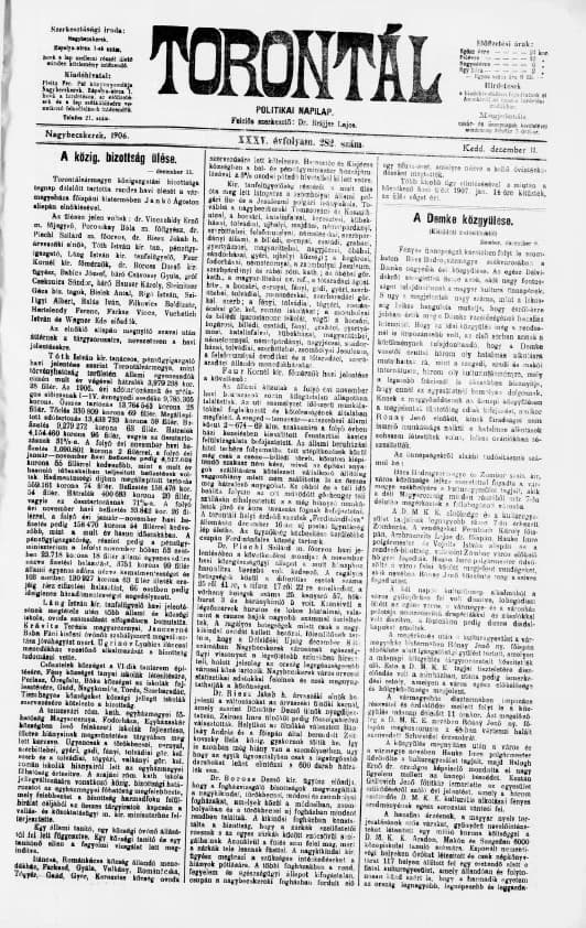 Torontál, 35. évf. 1906. december 11. 282. sz.
