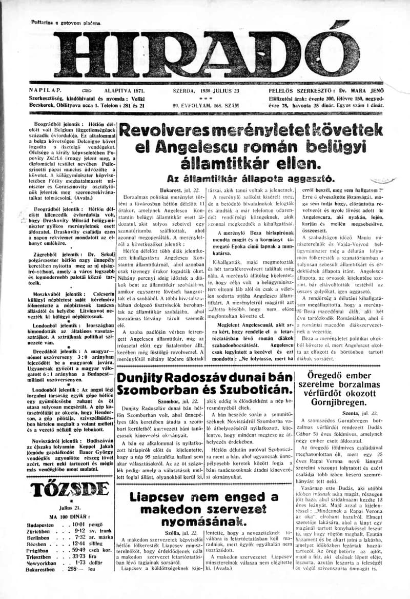 Híradó, 59. évf. 1930. július 23. 168. sz.