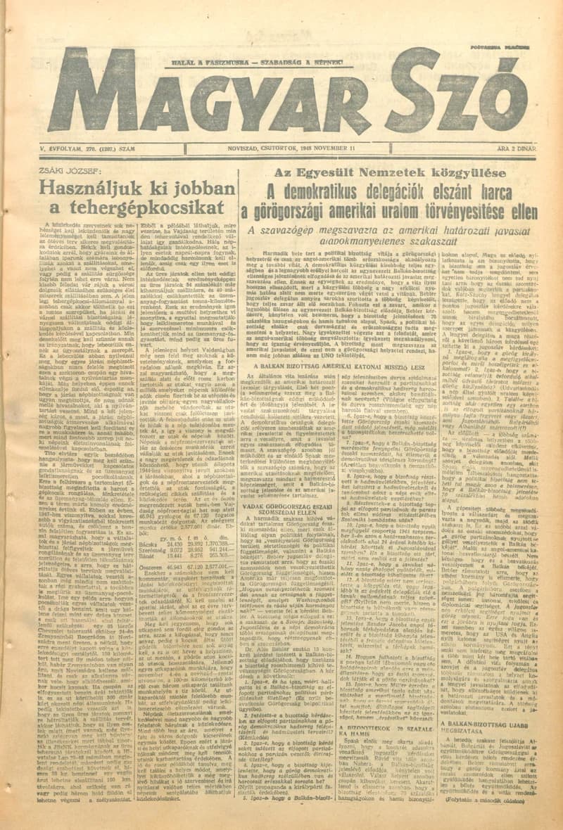 Magyar Szó, 5. évf. 1948. november 11. 270. sz.