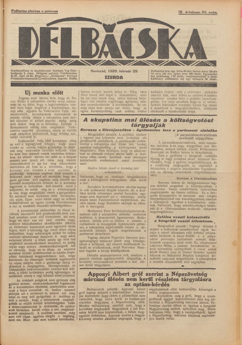 Délbácska, 9. évf. 1928. február 29. 50. sz.