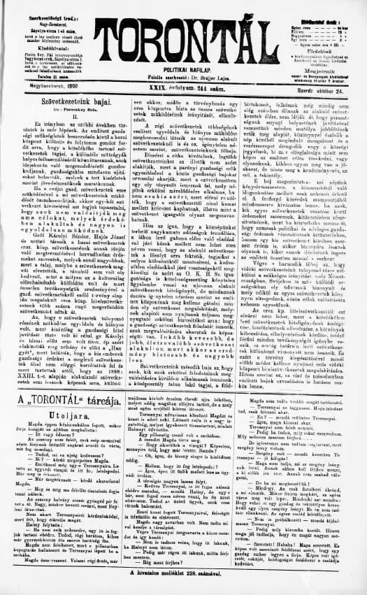 Torontál, 29. évf. 1900. október 24. 244. sz.