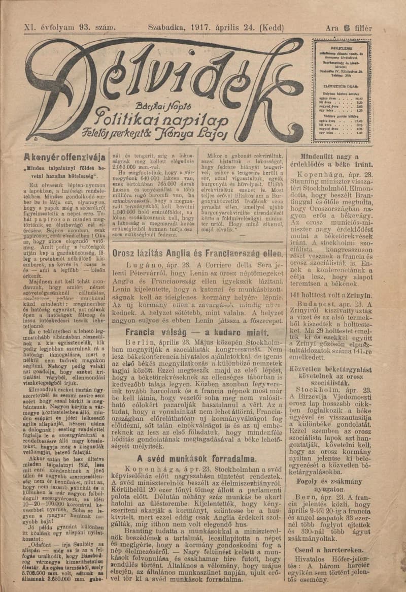 Délvidék, 11. évf. 1917. április 24. 93. sz.