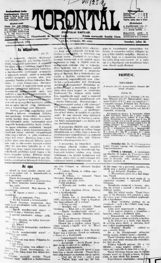 Torontál, 43. évf. 1914. július 25. 167. sz.