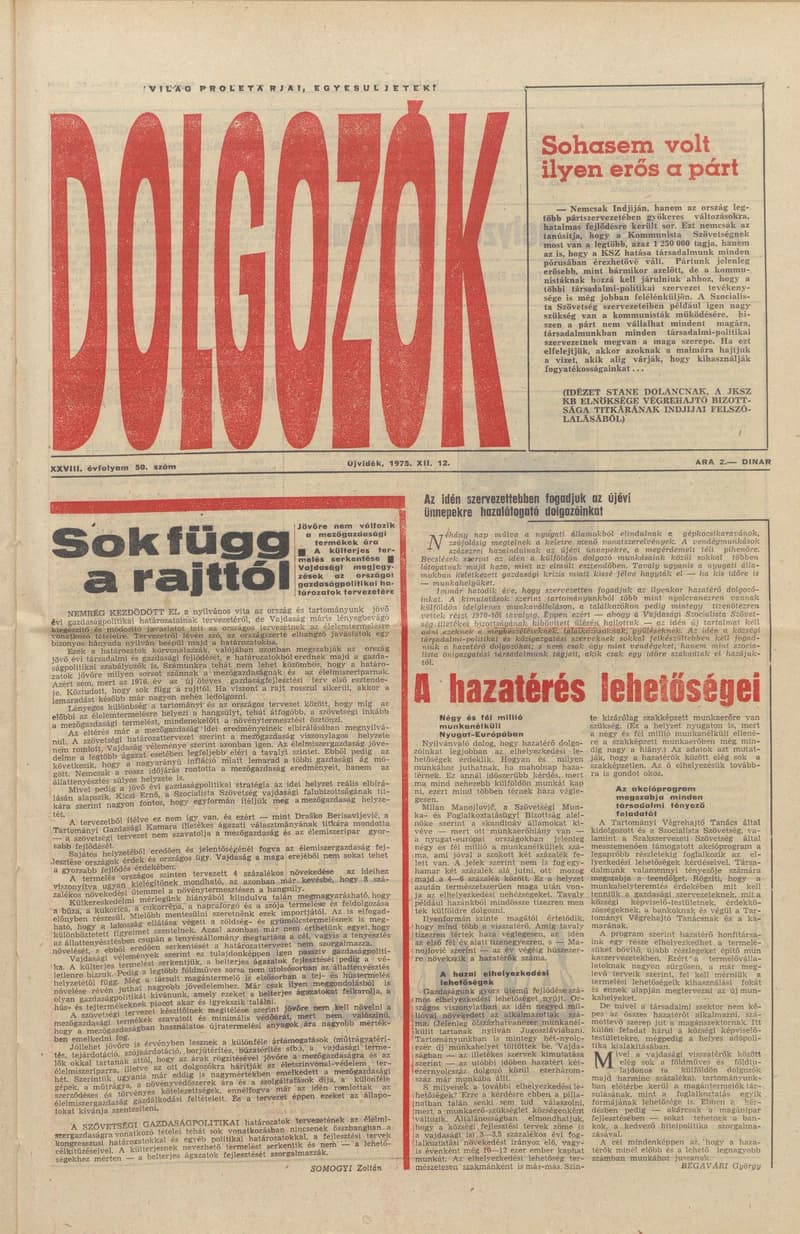Dolgozók, 29. évf. 1975. december 12. 50. sz.