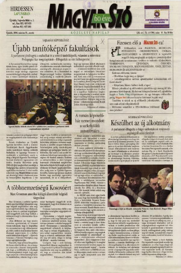 Magyar Szó, 61. évf. 2004. március 31. 75. sz. 1–20. oldal