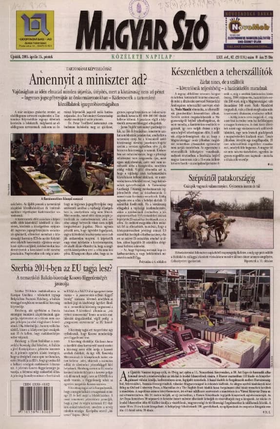 Magyar Szó, 62. évf. 2005. április 15. 87. sz. 1–20. oldal
