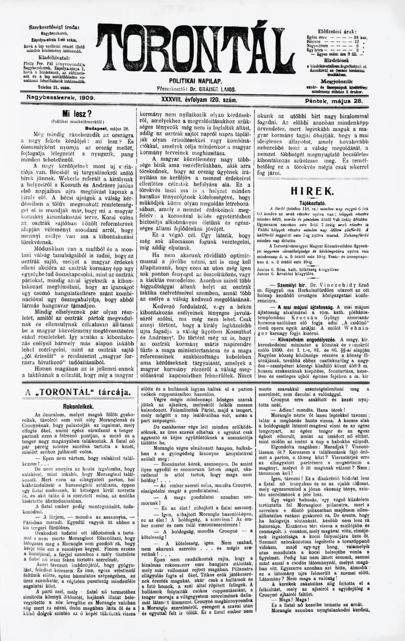 Torontál, 38. évf. 1909. május 28. 120. sz.
