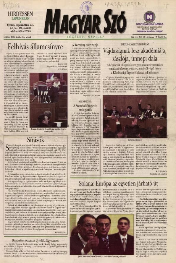 Magyar Szó, 60. évf. 2003. október 24. 252. sz. 1–20. oldal