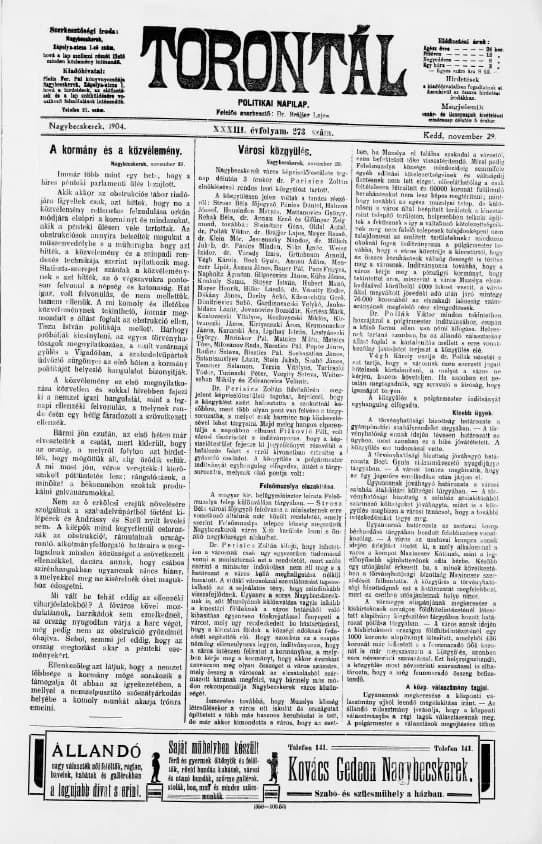 Torontál, 33. évf. 1904. november 29. 273. sz.