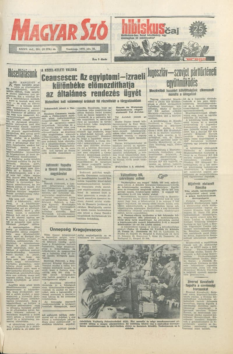 Magyar Szó, 35. évf. 1978. október 22. 291. sz. 1–32. oldal