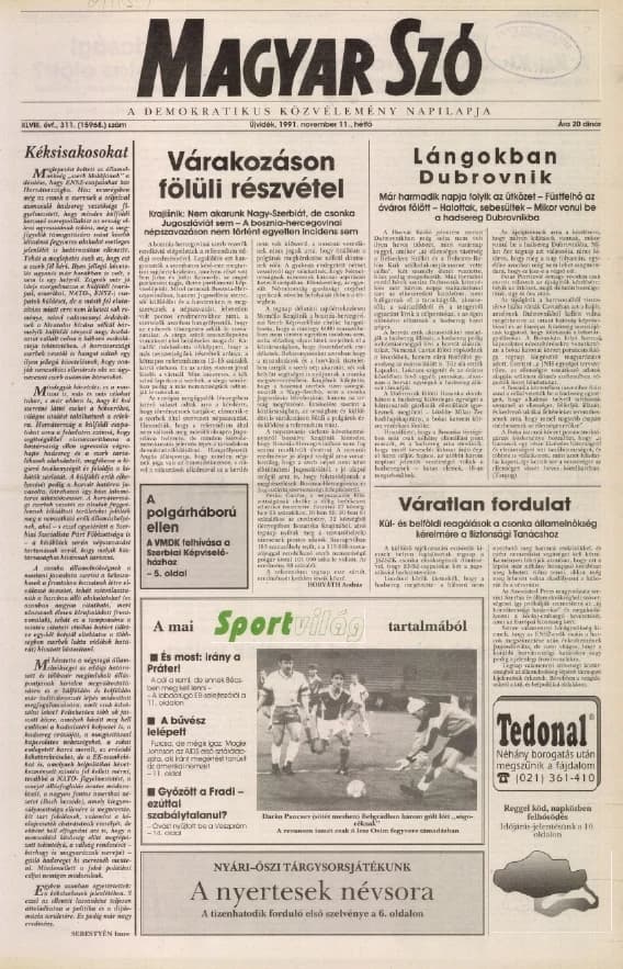 Magyar Szó, 48. évf. 1991. november 11. 311. sz. 1–20. oldal
