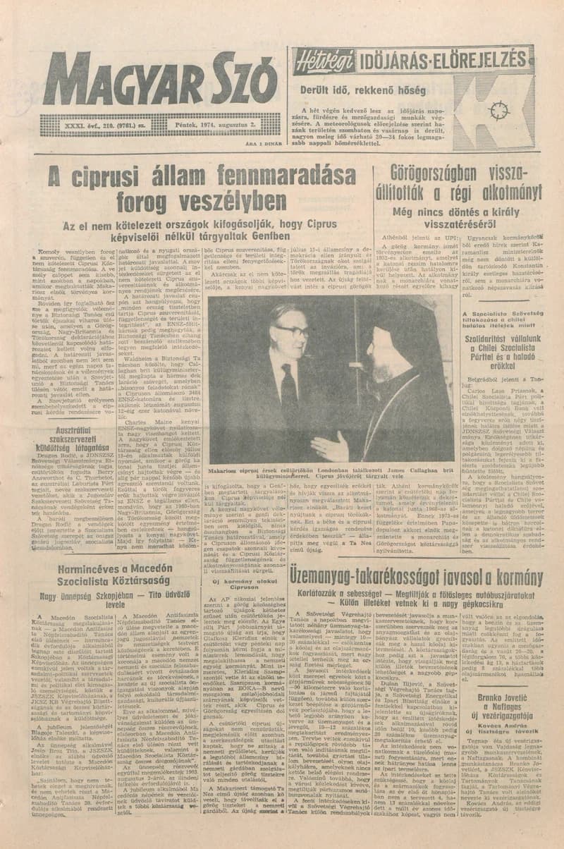 Magyar Szó, 31. évf. 1974. augusztus 2. 210. sz. 1–12. oldal