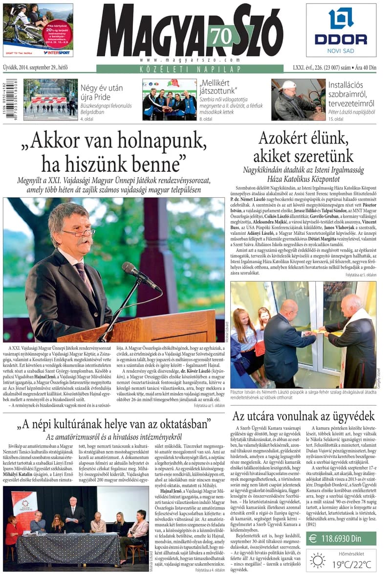 Magyar Szó, 71. évf. 2014. szeptember 29. 226. sz. 1–20. oldal