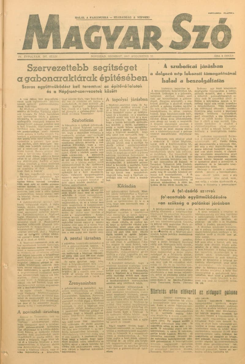 Magyar Szó, 4. évf. 1947. augusztus 23. 207. sz. 1–6. oldal
