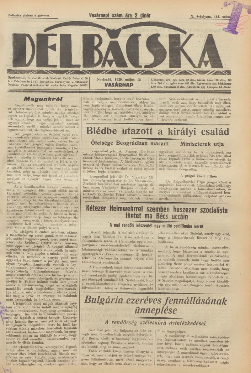 Délbácska, 10. évf. 1929. május 12. 111. sz.