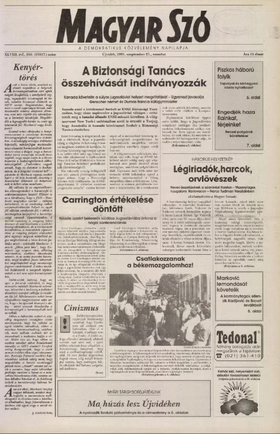 Magyar Szó, 48. évf. 1991. szeptember 21. 260. sz. 1–20. oldal