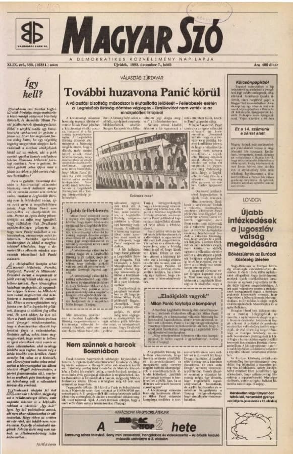 Magyar Szó, 49. évf. 1992. december 7. 335. sz. 1–16. oldal