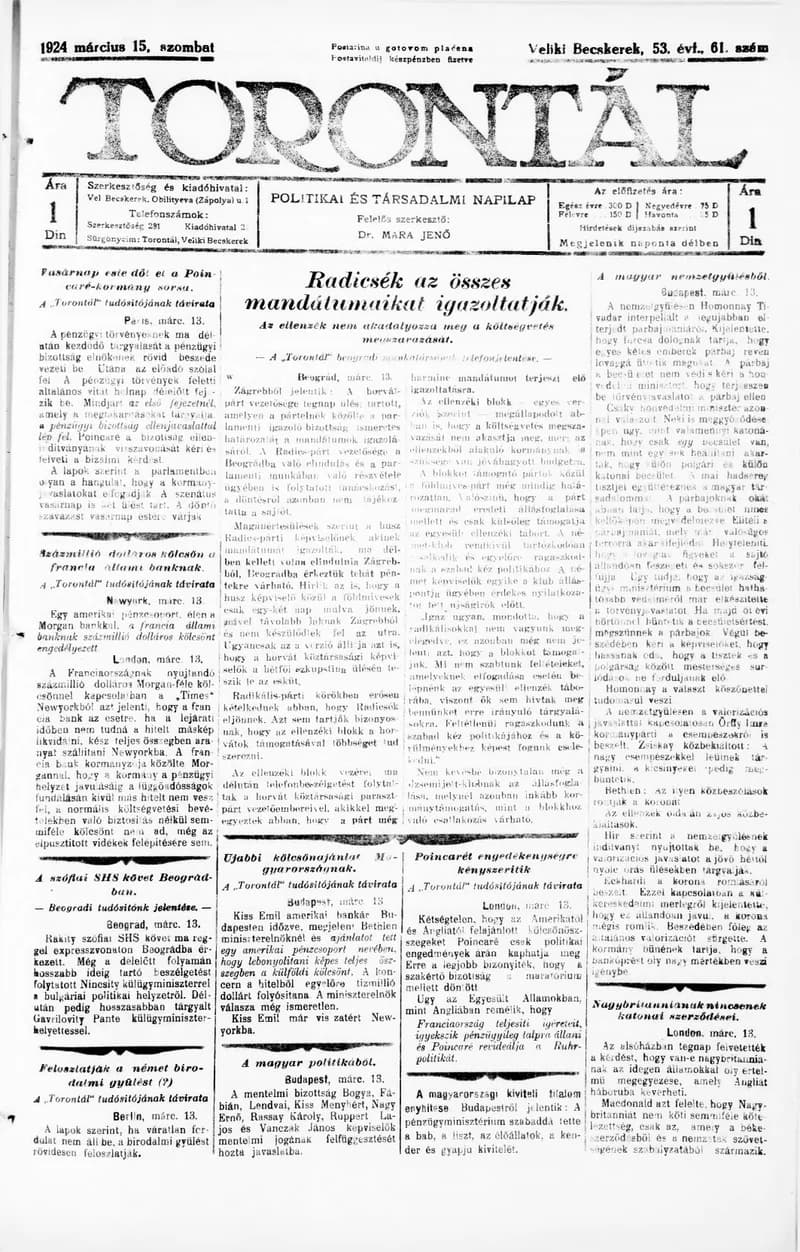 Torontál, 53. évf. 1924. március 15. 61. sz.