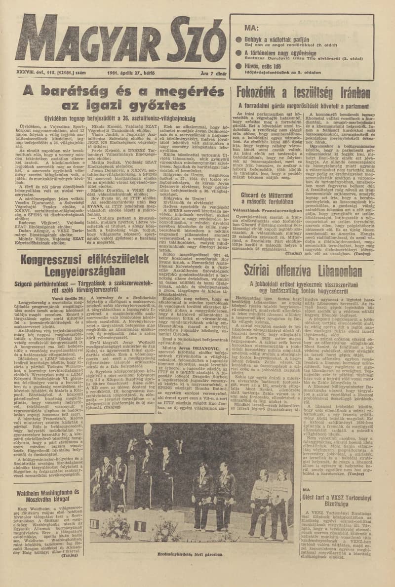 Magyar Szó, 38. évf. 1981. április 27. 115. sz.