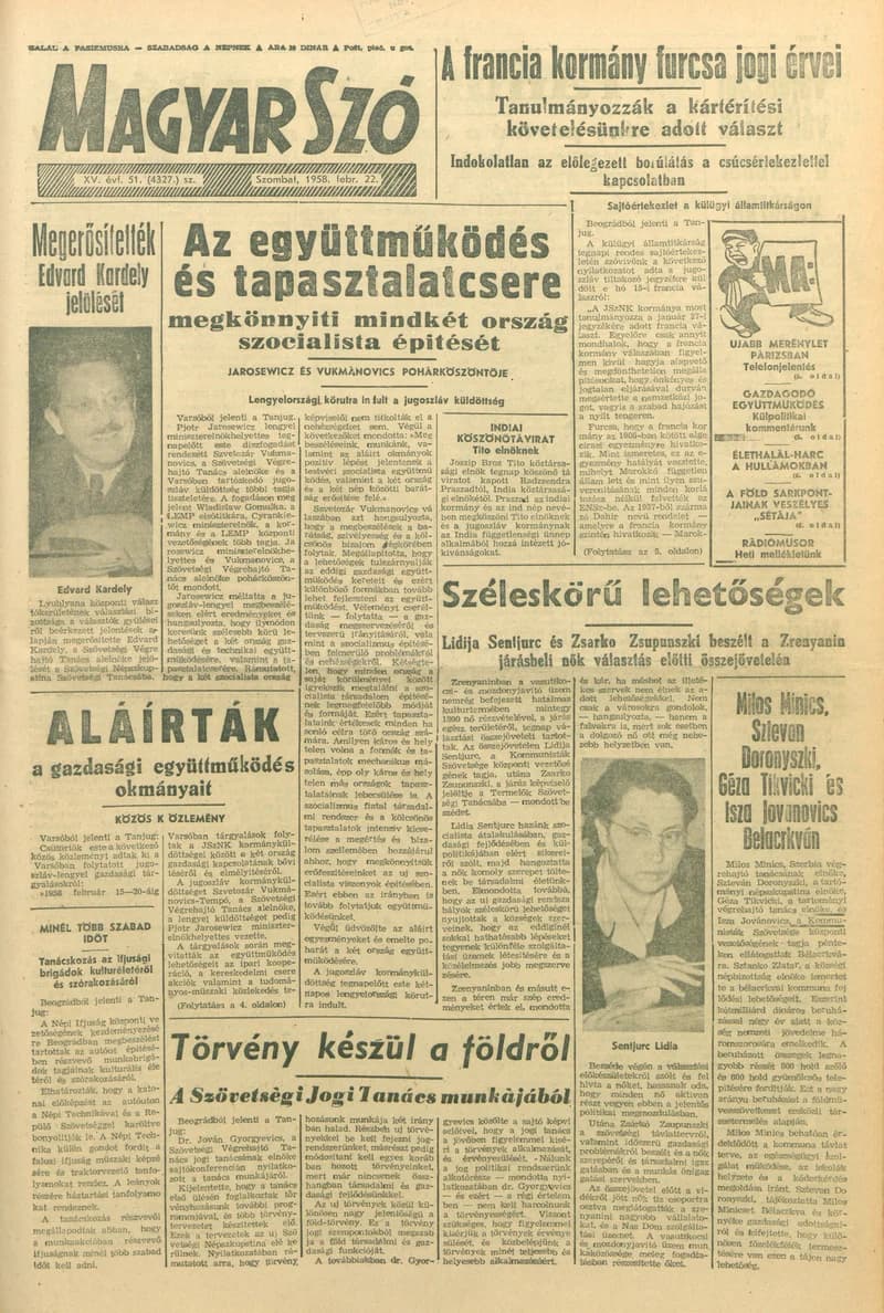 Magyar Szó, 15. évf. 1958. február 22. 51. sz. 1–12. oldal